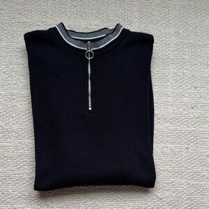 Zara Men's Navy Short Sleeve Zip-Up Sweater